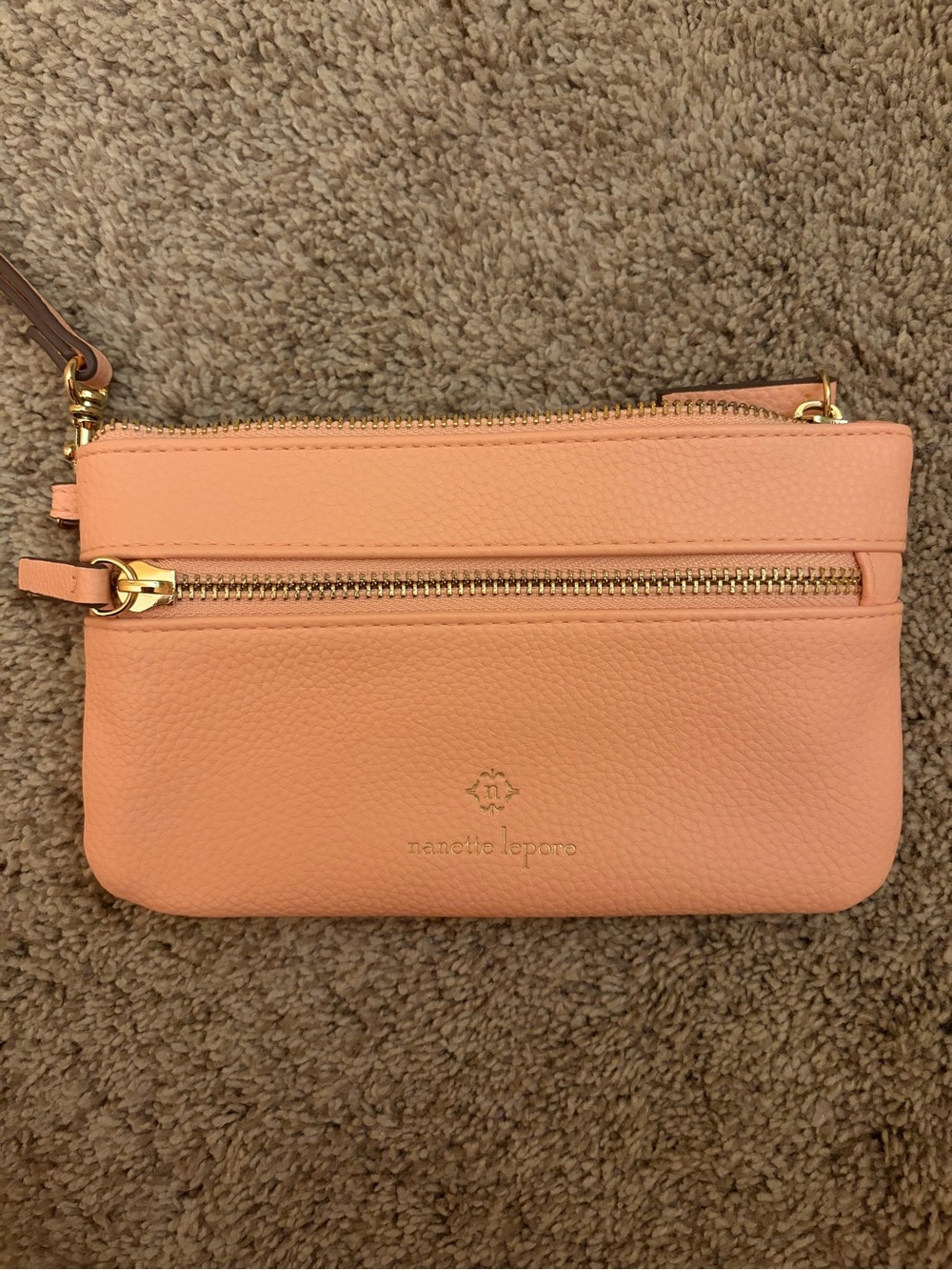 Nanette Lepore Peach Leather Wristlet Clutch with Gold Hardware